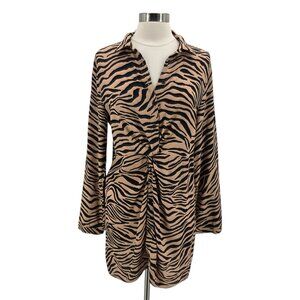 VICI Womens Medium Dress Animal Print Zebra Tan Black Button Mini Shirt Dress